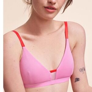 Pepper Limitless Wirefree Scoop Bra Pink Red Mesh Small Bust Womens Size M